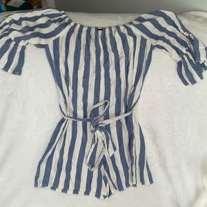 White and blue stripped Romper